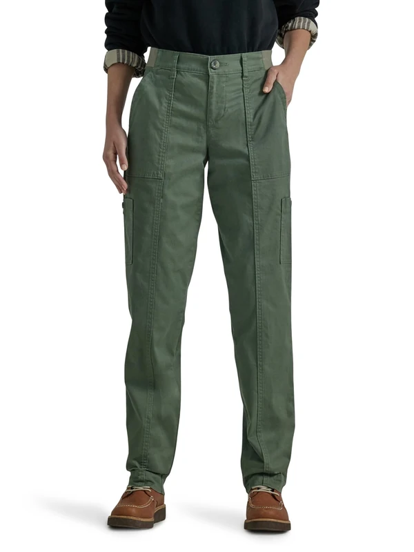 Lee Women's Ultra Lux Comfort with Flex-to-go Utility Pant, Olive Grove, 14 Long