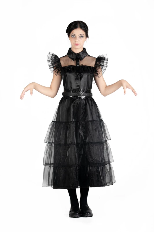 Nevermore Academy Costume - Official Wednesday Addams School Uniform for Kids, Perfect Nevermore Costume for Dress-Up & Role Play - Size 140cm