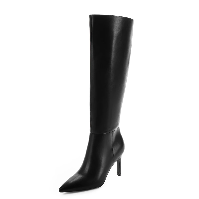 Easyfox Knee High Boots Women Pointed Toe Tall Boots 3 In Stiletto High Heel Long Boots Side Zipper Dress Knee High Boots, Black, 8 UK