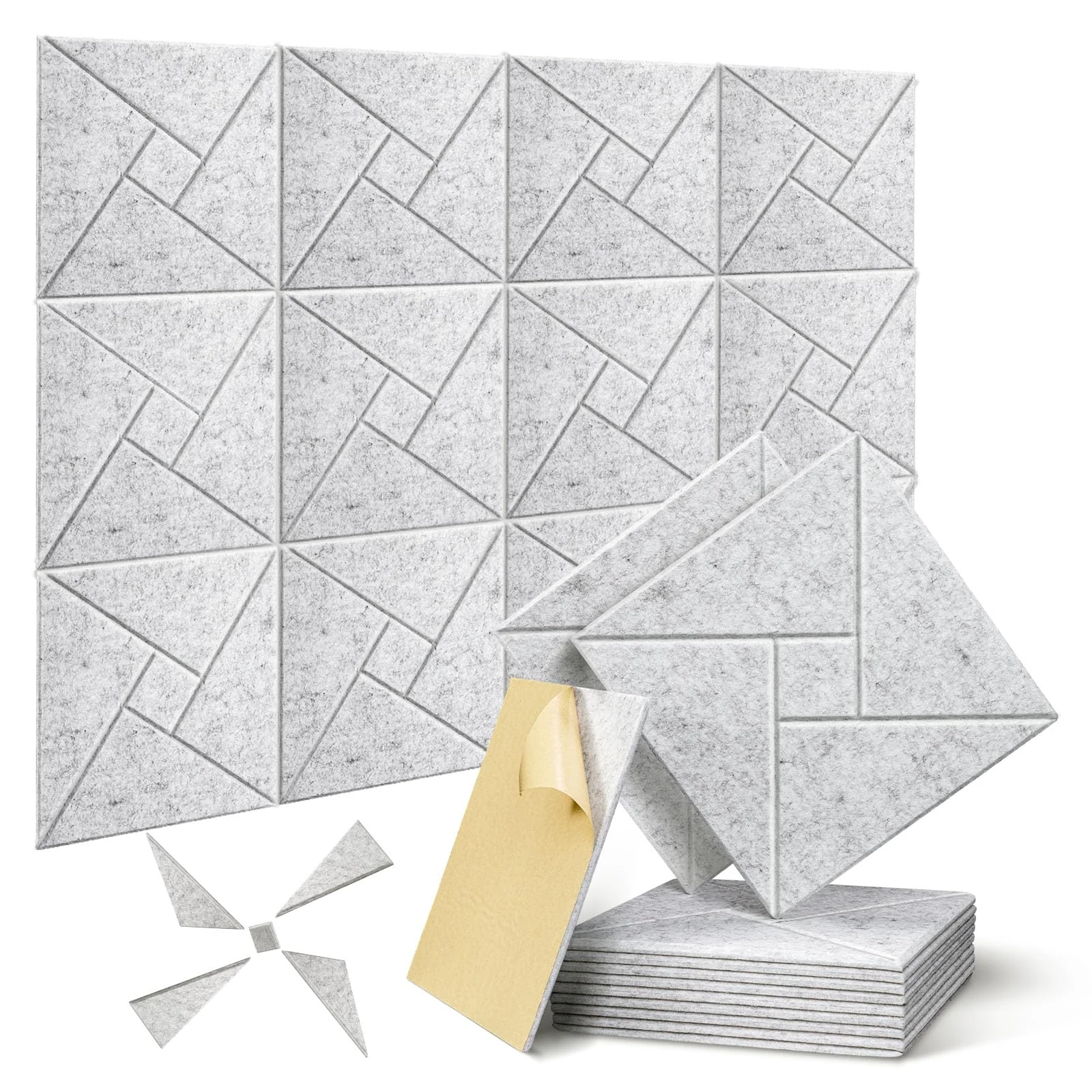 12 Pack Self-adhesive Acoustic Panels, JAMELO 12" X 12" X 0.4" Sound Proof Acoustic Foam with Pattern Square High Density Sound Absorbing Wall Panels for Home Studio Office