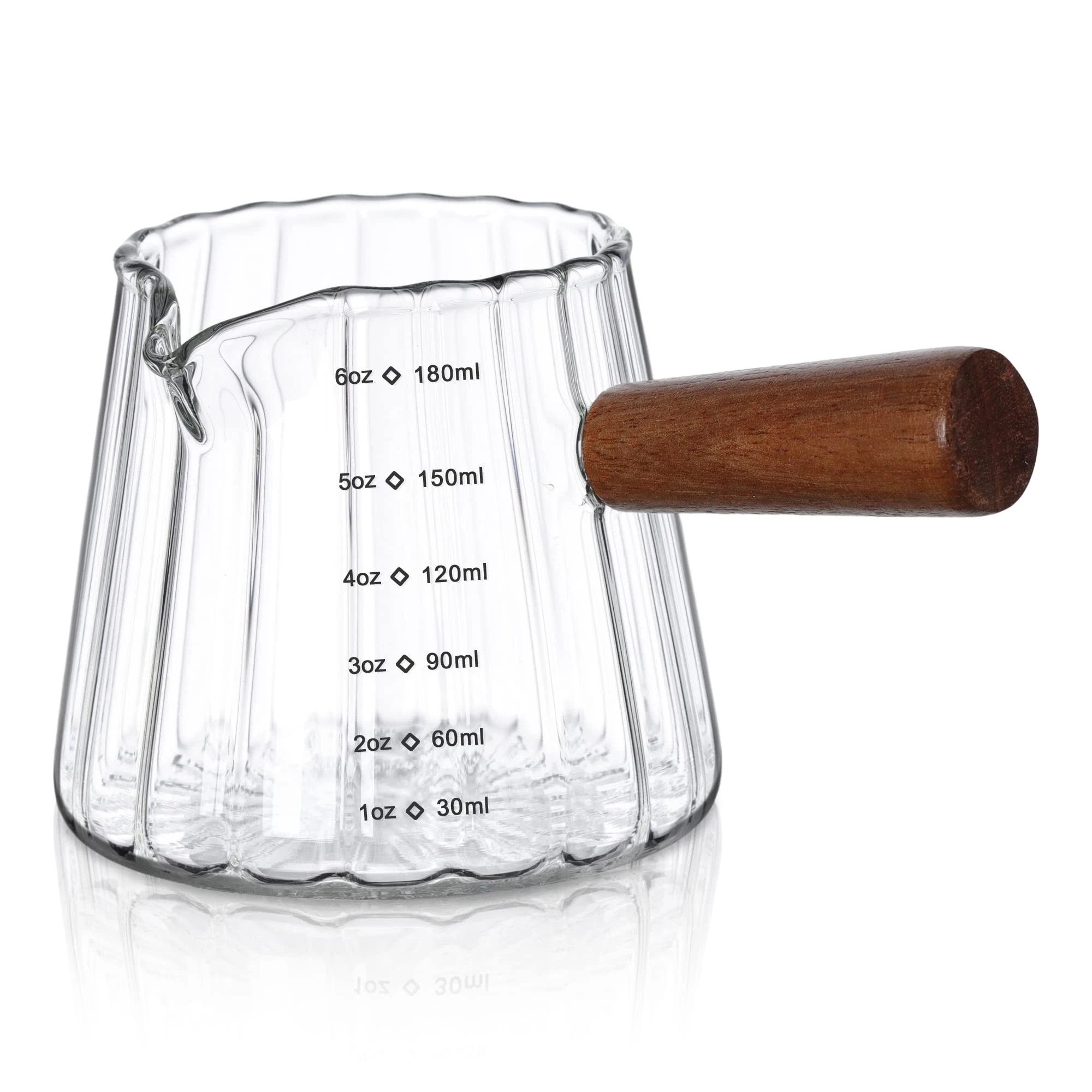 Joeyan 180ml Glass Measuring Cup with Spout, Borosilicate Glass Measuring Pitcher with Scale and Handle, Origami Style Small Espresso Shot Glass Measuring Jug for Coffee Milk, Dishwasher Safe