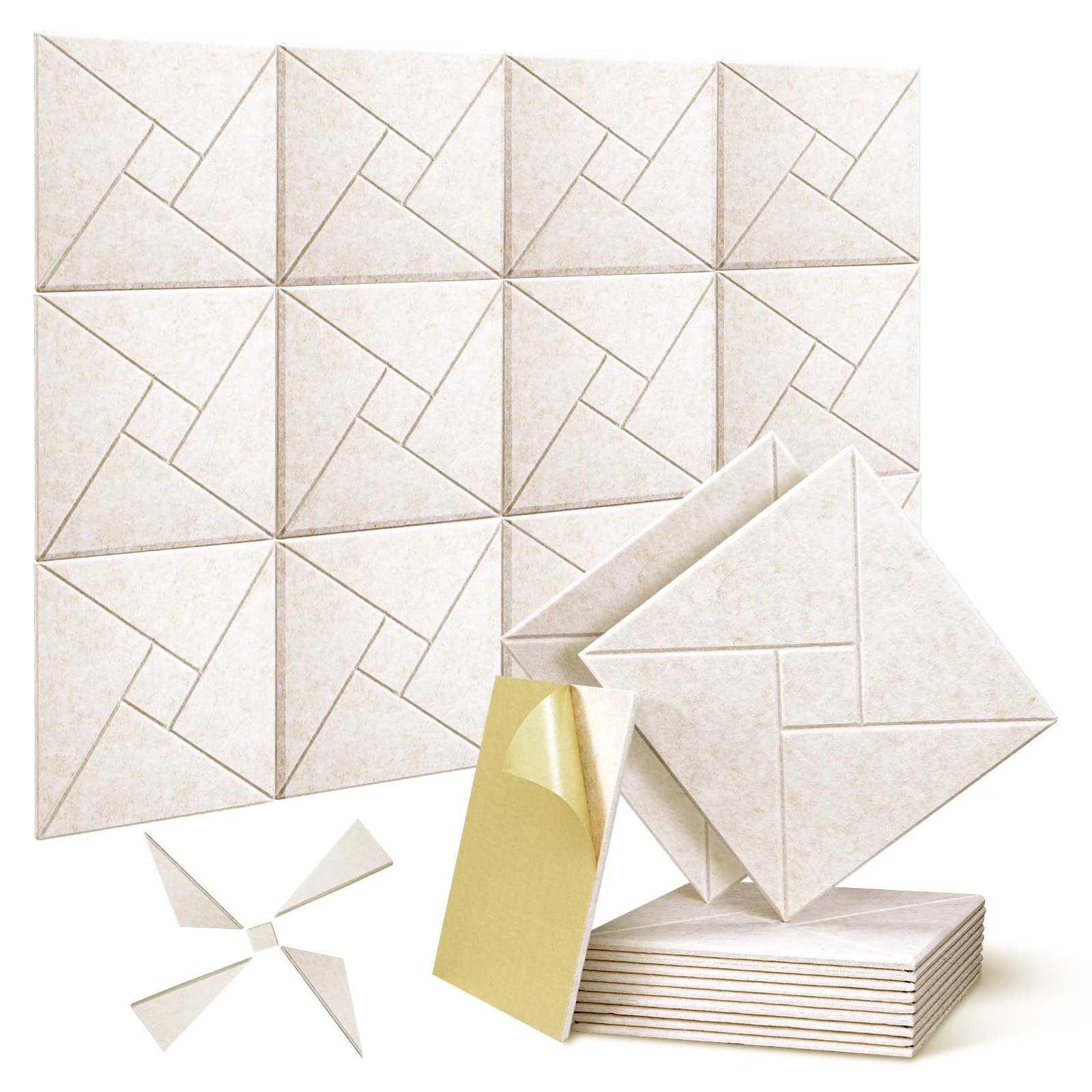 12 Pack Self-adhesive Acoustic Panels, JAMELO 12" X 12" X 0.4" Sound Proof Acoustic Foam with Pattern Square High Density Sound Absorbing Wall Panels for Home Studio Office