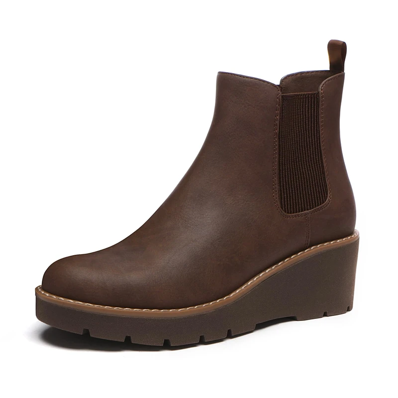 Athlefit Women's Chelsea Wedge Boots Ankle, Brown, 5.5 UK