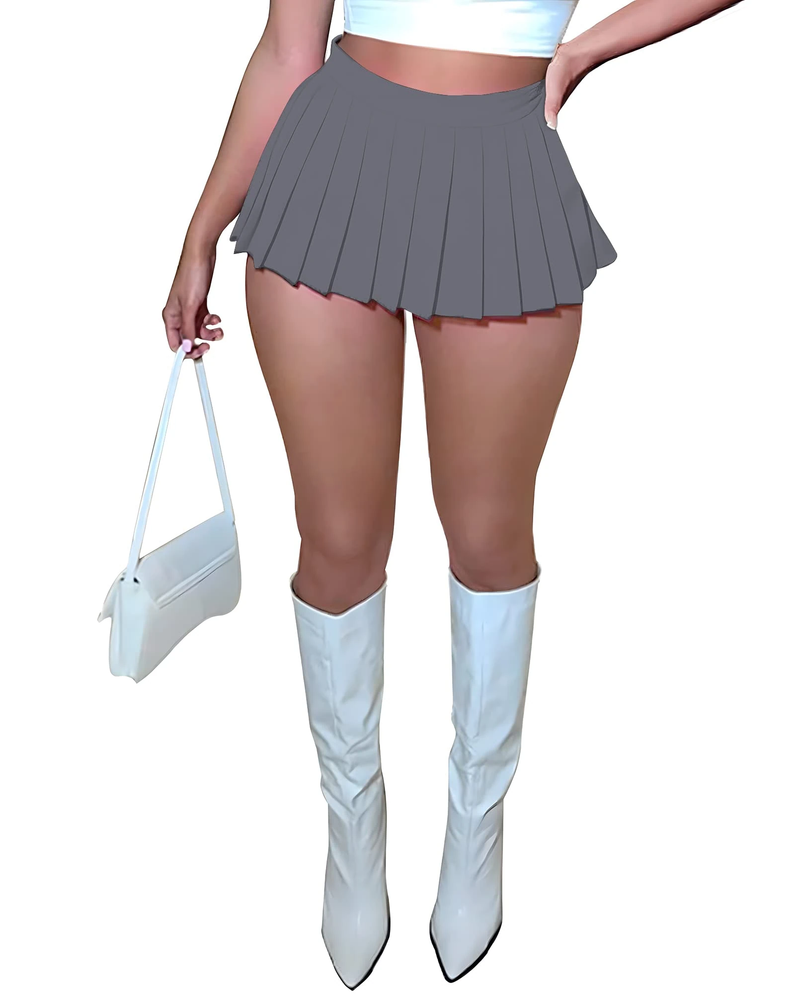 YILEEGOO Womens Sexy Mini Pleated Skirts High Wiast Tennis Skater Y2k Club A-Line Skirt Grey