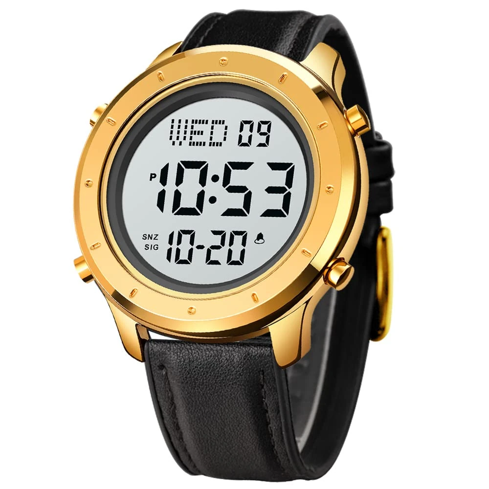 zolohoni Mens Leather Watch for Men Digital Watch Men's Wrist Watches LED Minimalist Stainless Steel Waterproof Stopwatch