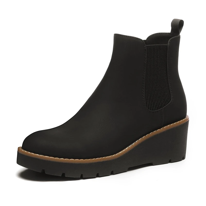 Athlefit Women's Chelsea Wedge Boots Ankle, Black, 7.5 UK