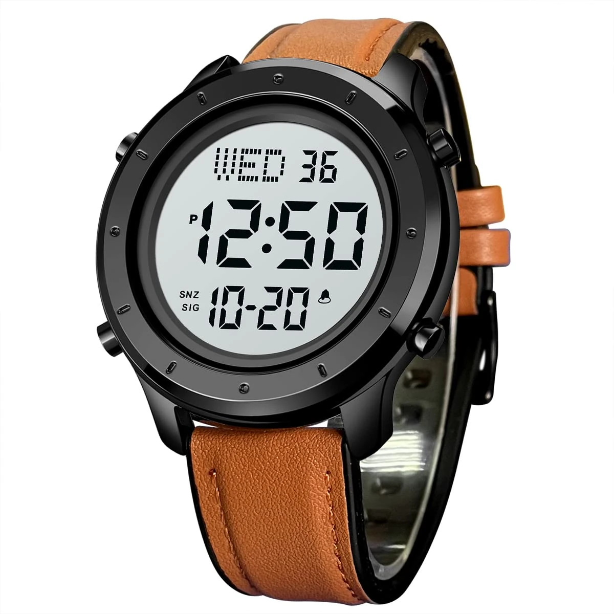 zolohoni Mens Leather Watch for Men Digital Watch Men's Wrist Watches LED Minimalist Stainless Steel Waterproof Stopwatch