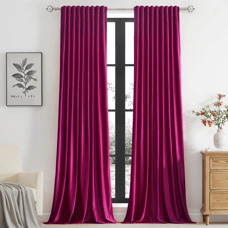 PRIMROSE Hot Pink Velvet Curtains 108 inch Long for Living Room,Set of 2 Panels Blackout Rod Pocket Back Tab Window Treatment Room Darkening Heavy Decorative Curtains Drapes for Bedroom