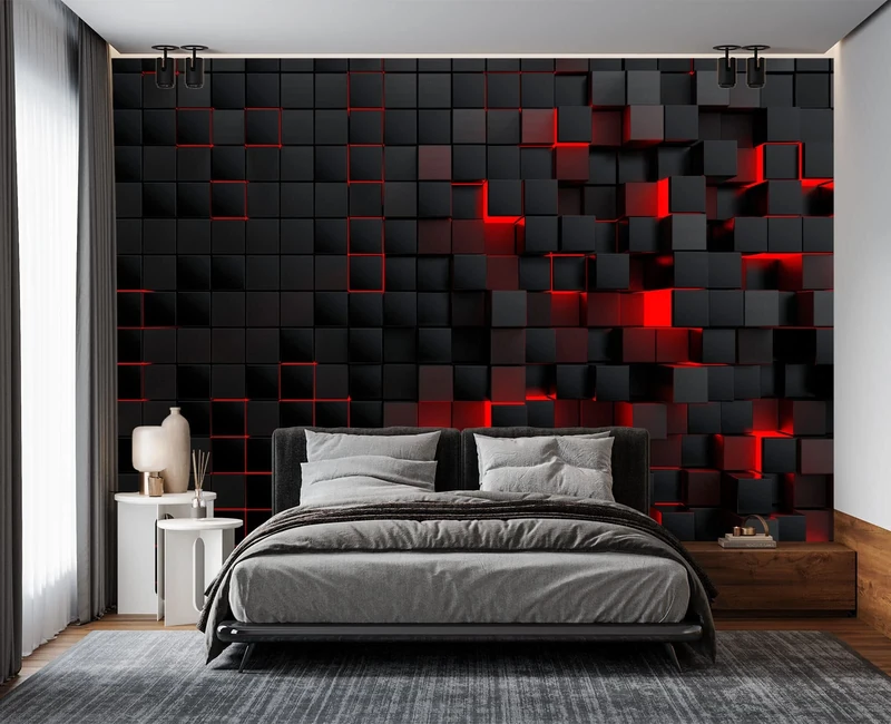 Eierme Tech Red Blocks Wall Mural Wallpaper for Bedroom 178" x 117"