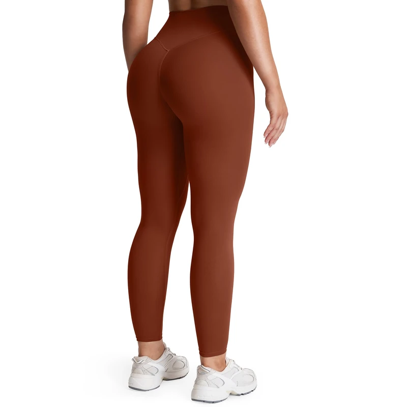 Aoxjox - High Waist Workout Leggings for Women Tummy Control Soft Metamorphous Deep V Pants 27", Cherry Mahogany, CH - Image 1