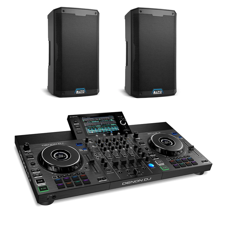 Denon DJ SC LIVE 4 Standalone DJ Controller with Wi-Fi Streaming and 2x Alto Professional TS410 2000W 10 Inch Active PA Speakers