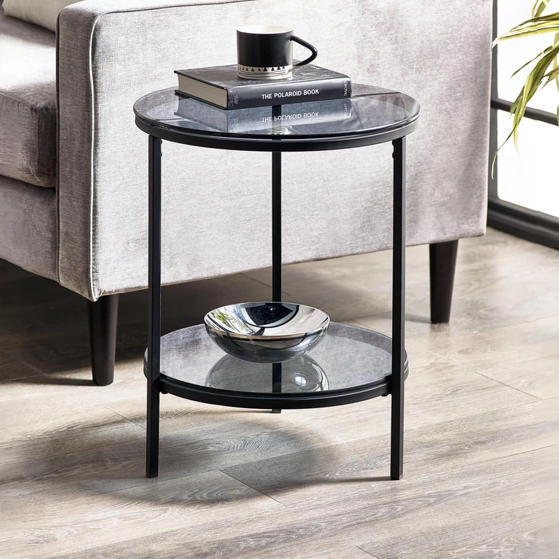 Julian Bowen Lamp Table, Smoked Glass/Black, One Size