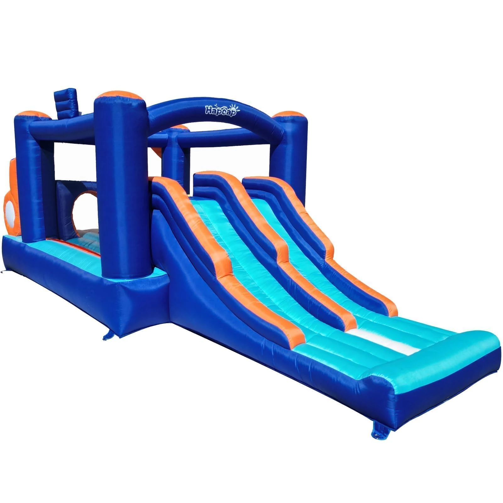 Hapcap Inflatable Bounce House Obstacle Course for Kids - 2 Racing Slides, Spacious Jumping Area, Tunnels & Climbing Walls with Blower for Outdoor Play (17.7ft x 7.5ft)