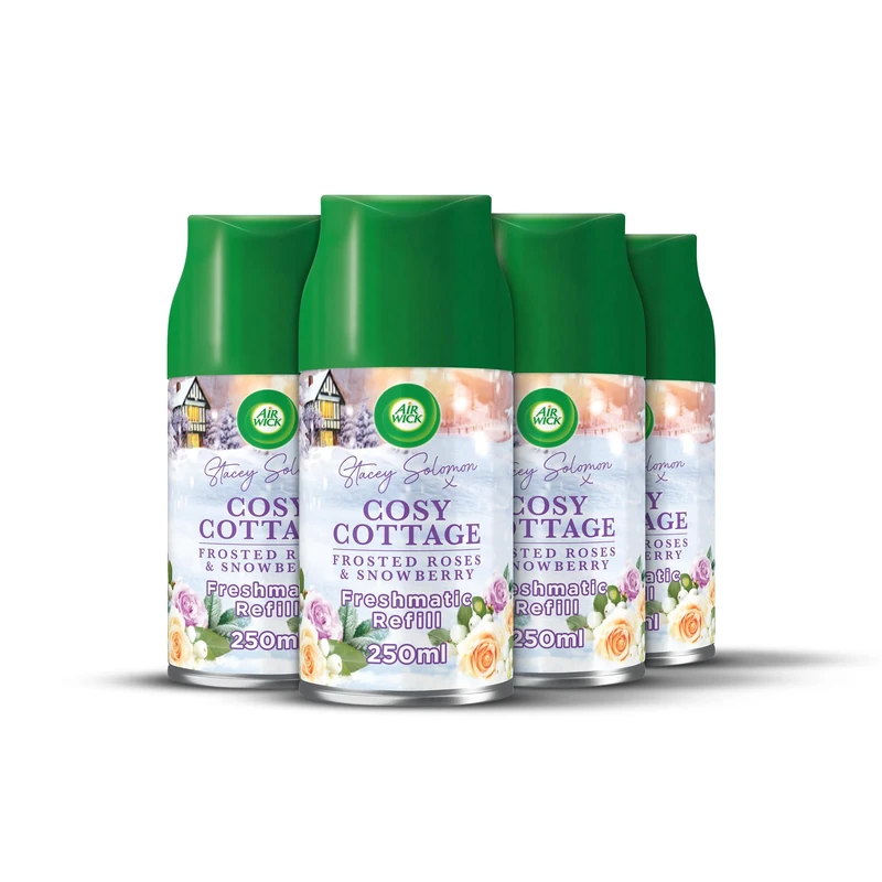 Airwick Cosy Cottage Frosted Roses & Snowberry|Freshmatic Max Refill |4 x 250ml |Pack of 4 | Infused with Natural Essential Oils