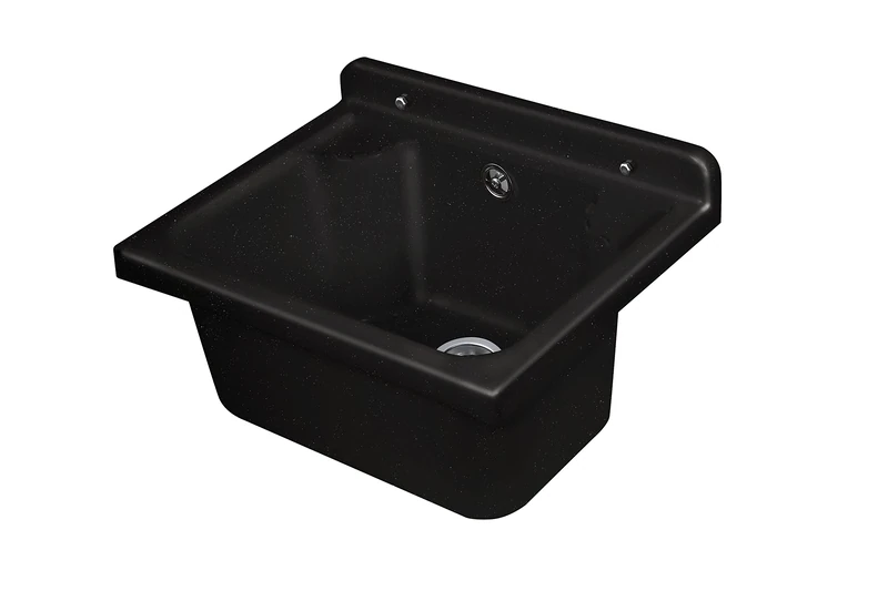 Negrari Pilozzo Resin Wall Sink, Acid Resistant in Common Use, Moisture Resistant, Drain Kit Included, W42 x D34 x H21, Glitter Black