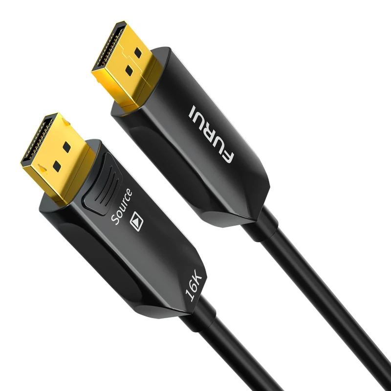 RUI Fiber Optic DisplayPort Cable 2.1 25ft, 16K Fiber DisplayPort 2.0 Cable Supports 80Gbps, 16K@60Hz, 8K@120Hz, 4K@240Hz 165Hz 144Hz, 2K@360Hz, DSC 1.2a Display Port 2.1 Cord for Gaming Monitor