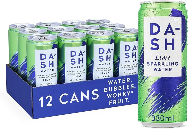 Dash Water Lime - 12 x Lime Flavoured Sparkling Spring Water - NO Sugar, NO Sweetener, NO Calories - Infused with Wonky Fruit (12 x 330ml cans)