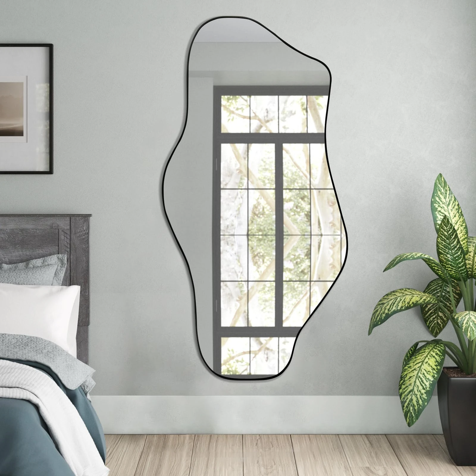 DAOYIJIAJU Large Irregular Mirror, 47.2"x21" Modern Oblong Wall Mirror for Living Room, Bathroom, Bedroom, Entryway