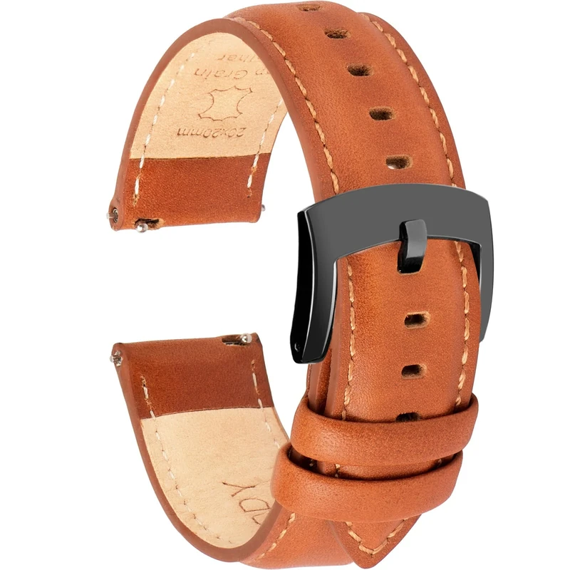 OTTOODY Quick Release Leather Watch Straps 18mm 19mm 20mm 21mm 22mm, Elegant Top Grain Leather Watch Bands Replacement Bracelet Watch Strap for Men and Women, Watch and Smartwatch