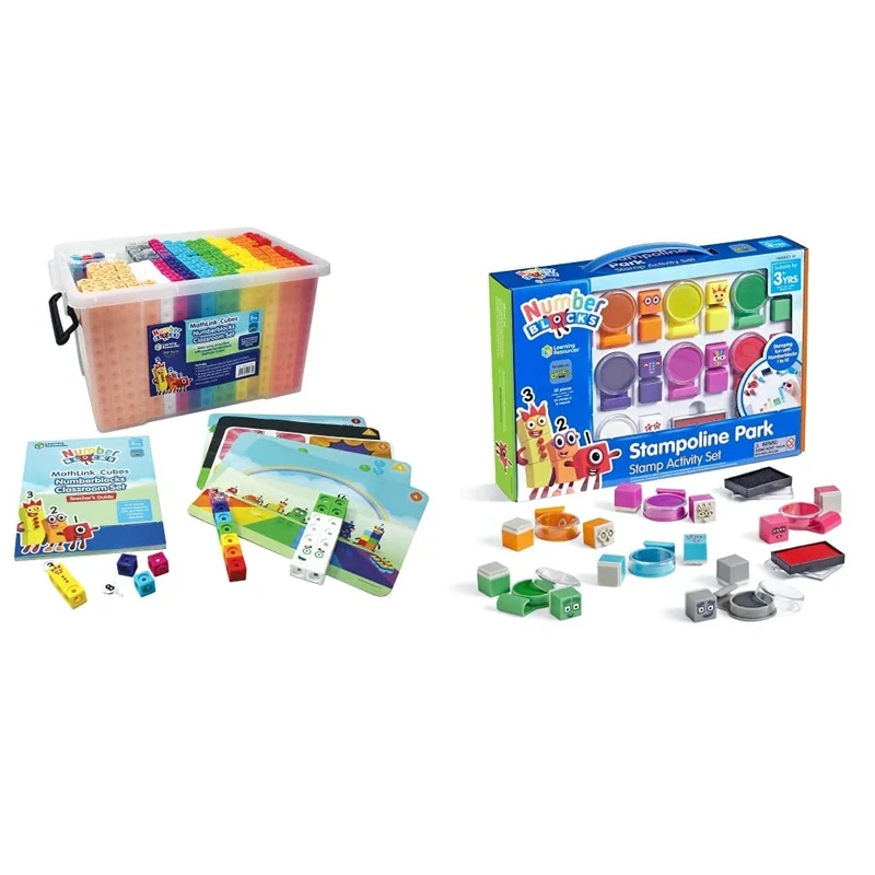 Learning Resources MathLink Cubes Numberblocks Classroom Set, Teaching Resources & Numberblocks Stampoline Park Stamp Activity Set