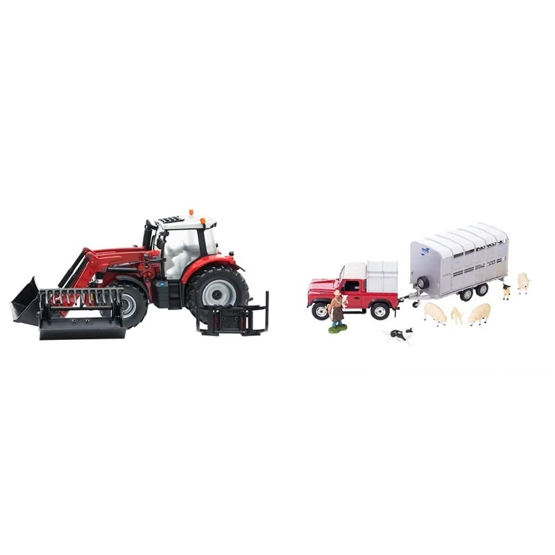Britains 1:32 Massey Ferguson 6616 Tractor with Front Loader, Farm Set Toy Tractors for Children, 43082A1 & 1:32 Sheep Farm Playset Collectable Farm Animals for Toddler