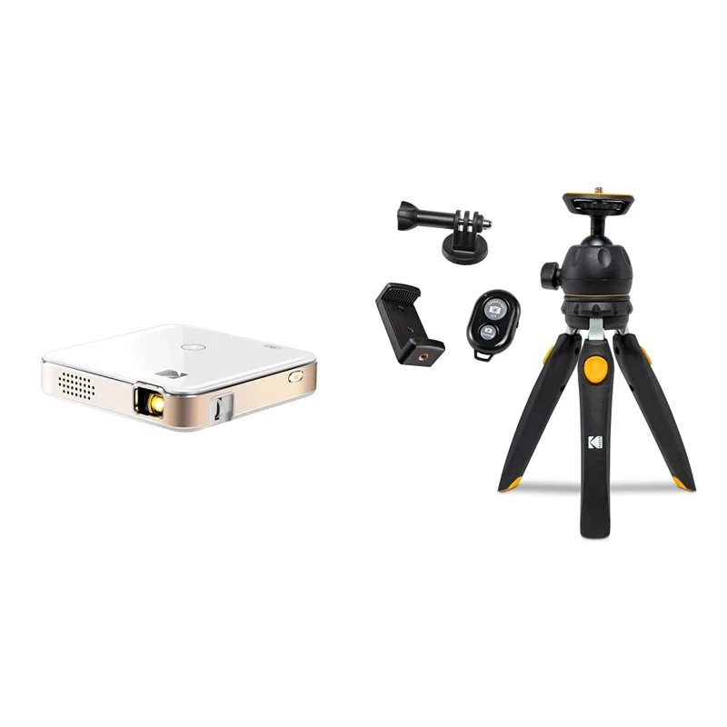 KODAK Luma 150 Pocket Projector, Portable Movie Projector w/Built-In Speaker for Home and Office Produces Images & PhotoGear Mini Adjustable Tripod with Remote