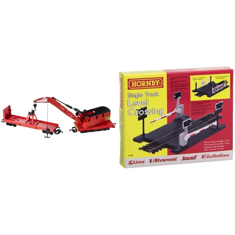 Hornby R6881 RailRoad Breakdown Crane Freight Car, Multi & R645 00 Gauge Level Crossing Single Track