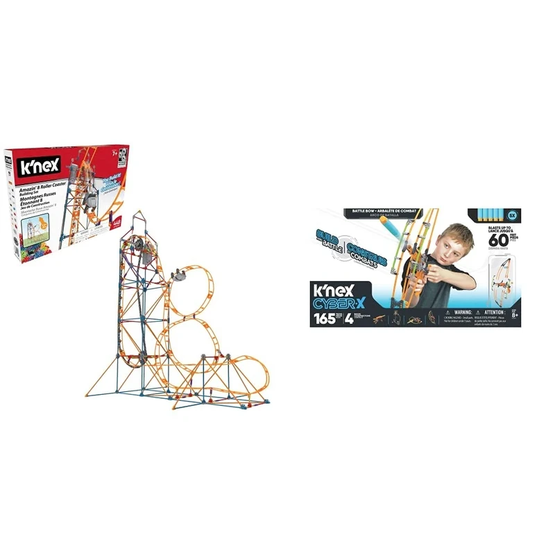 K'NEX 80216 Amazin' 8 Coaster, Colourful Construction Set for Boys and Girls, 448 Piece Kids Building Set for Children Aged 7 Years and Older & K'NEX Cyber-X Battle Bow Building Set