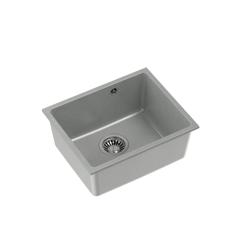 QUADRON ALEC 40 Granite Single Bowl Kitchen Sink Size 37.5 x 46 x 20.5 cm Grey & Steel with Manual Siphon