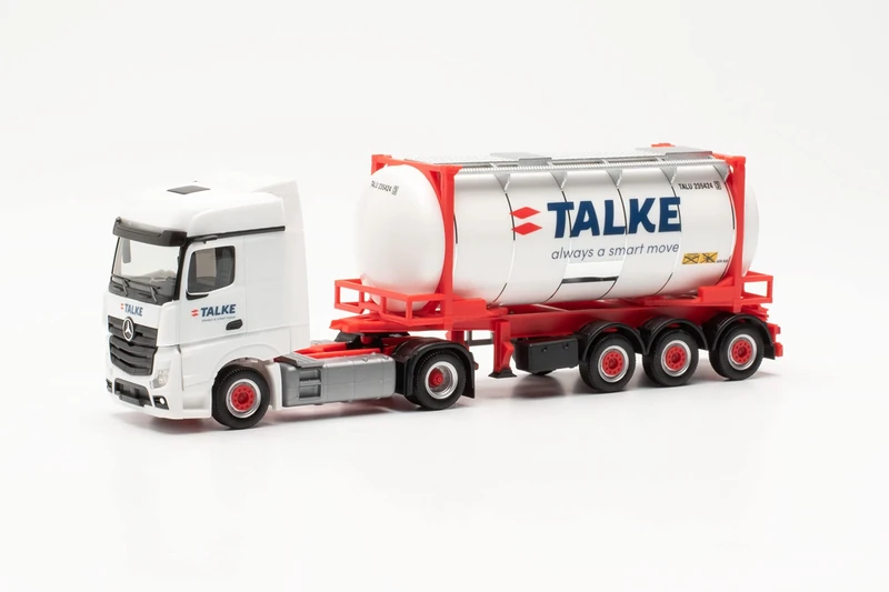 herpa truck model Mercedes-Benz Actros Bigspace '18 Swapcontainer-Sattelzug Talke, on a scale of 1 : 87, plastic miniature, made in Germany, model building, collectors edition