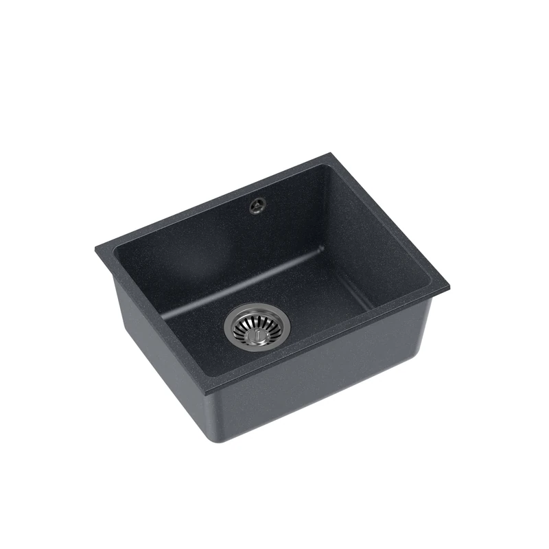 QUADRON ALEC 40 Granite Single Bowl Kitchen Sink Size 37.5 x 46 x 20.5 cm Black & Steel with Manual Siphon