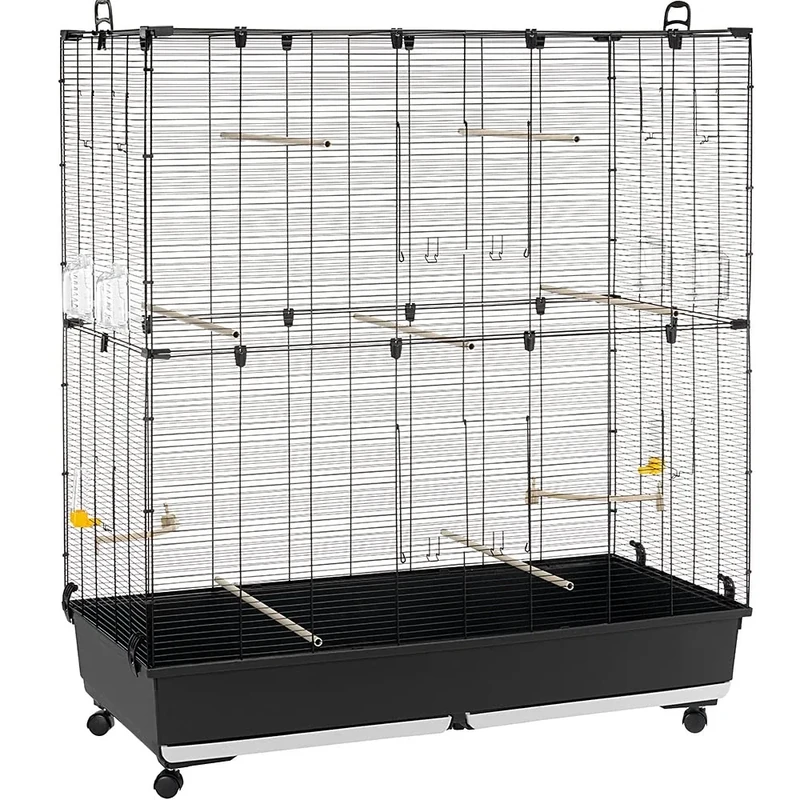 Ferplast Bird Cage Aviary PLANETA LARGE Large Cage for Birds, Canaries, Budgies, Finches, Loverbirds, Metal, Accessories Included Rotating Feeders Perches Wheels, 118 x 59 x h 135 cm.