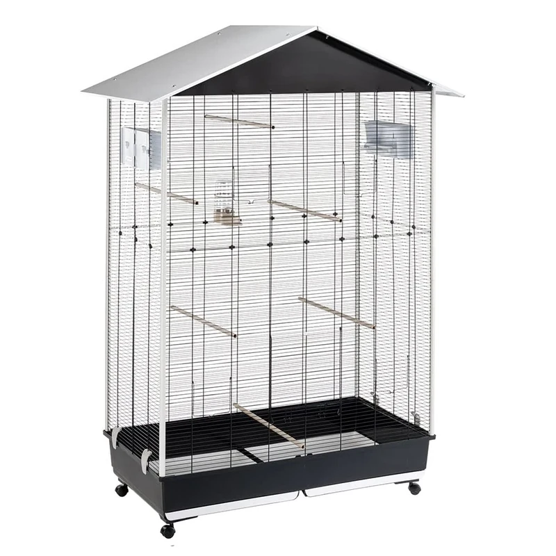 Ferplast Bird Cage Aviary NOTA LARGE Outdoor Indoor for Birds, Canaries, Budgies, Finches, Loverbirds, Metal, Sheet Metal Roof, Accessories Included Feeders Perches Wheels, 111 x 66.5 x h 167 cm.