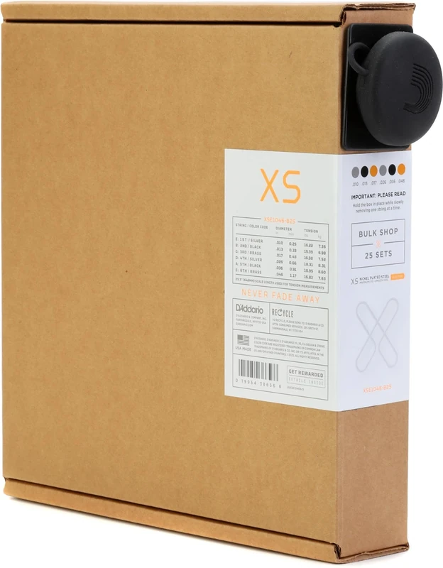 D'Addario Guitar Strings - XS Coated Electric Guitar Strings - Extended Lifespan for 6 String Guitars - XSE1046-B25 - Regular Light, 10-46 - Bulk 25 Pack