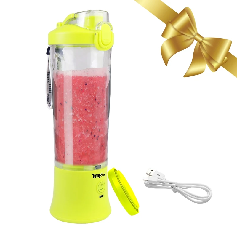 Total Chef Portable Mini Blender Cordless Personal Smoothie Maker 600ml Fruit Veggie Juicer Cup with Lid 6 Blades USB Rechargeable Ideal for Baby Food Gym Travel Sport On The Move Home Office Yellow - Image 1