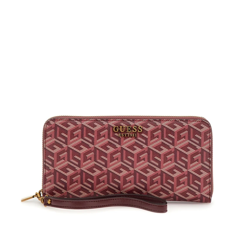 GUESS Women's Laurel Large Zip Around Wallet, Clutch, Merlot Logo, One Size