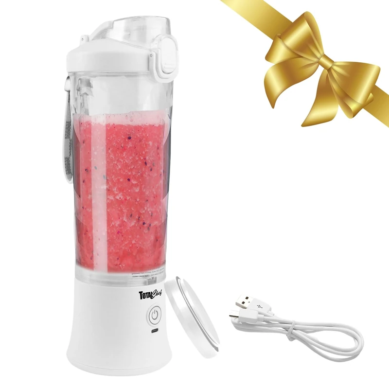 Total Chef Portable Mini Blender Cordless Personal Smoothie Maker 600ml Fruit Veggie Juicer Cup with Lid 6 Blades USB Rechargeable Ideal for Baby Food Gym Travel Sport On The Move Home Office White