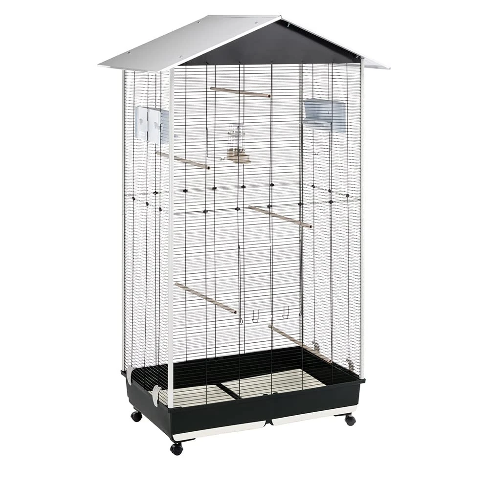 Ferplast Bird Cage Aviary NOTA MEDIUM Outdoor Indoor for Birds, Canaries, Budgies, Finches, Loverbirds, Metal, Sheet Metal Roof, Accessories Included Feeders Perches Wheels, 95 x 64 x h 165.5 cm.