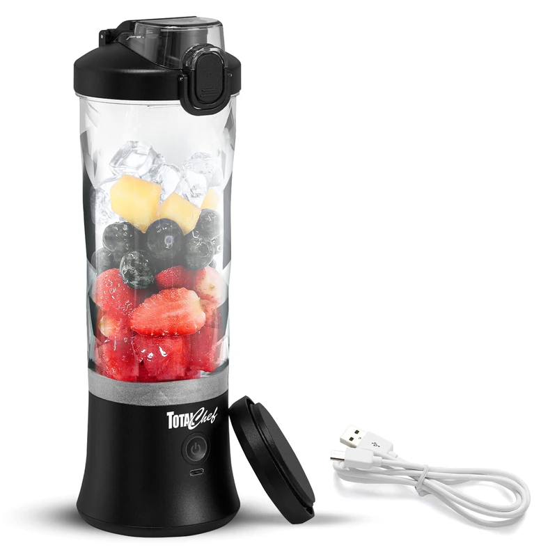 Total Chef Portable Mini USB Blenders Smoothie Maker Cordless Personal Blender 600ml Cup Small Mixer for Protein shake Baby Food Milkshakes Fruit Juice Slushie for Home Office Travel Gym Black