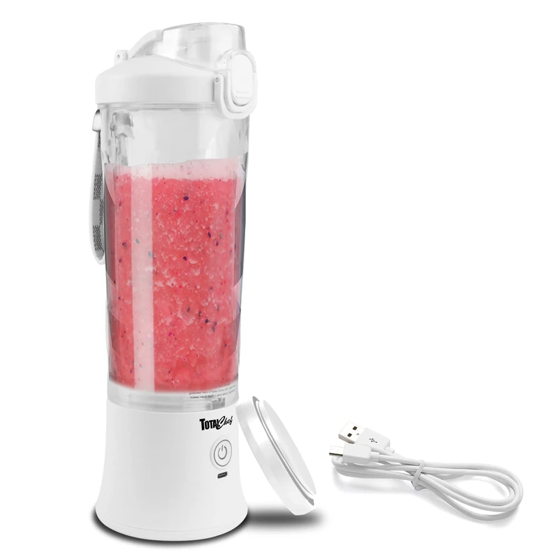 Total Chef Portable Mini USB Blenders Smoothie Maker Cordless Personal Blender 600ml Cup Small Mixer for Protein shake Baby Food Milkshakes Fruit Juice Slushie for Home Office Travel Gym White