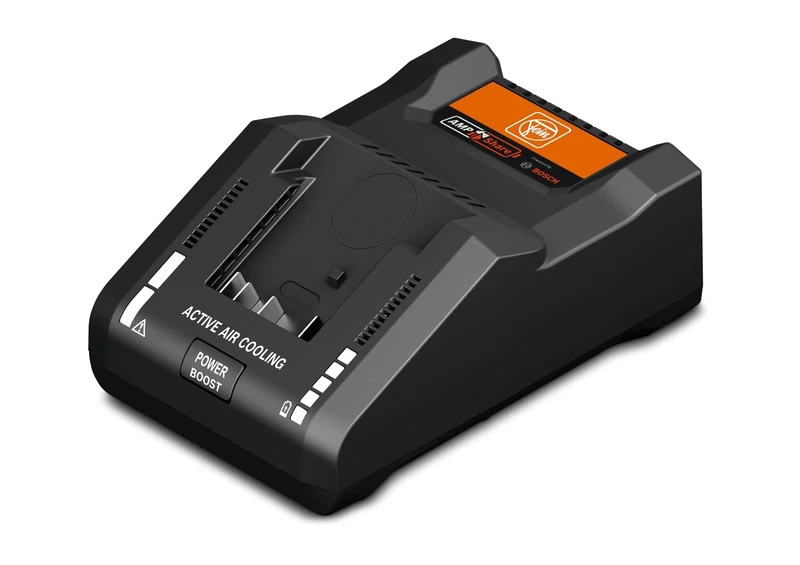 FEIN Fast charger GAL 18 V-160 AS for all battery packs with AMPShare or Bosch Professional 18 V battery interface. Short charging times thanks to the high charging current of 16 amps