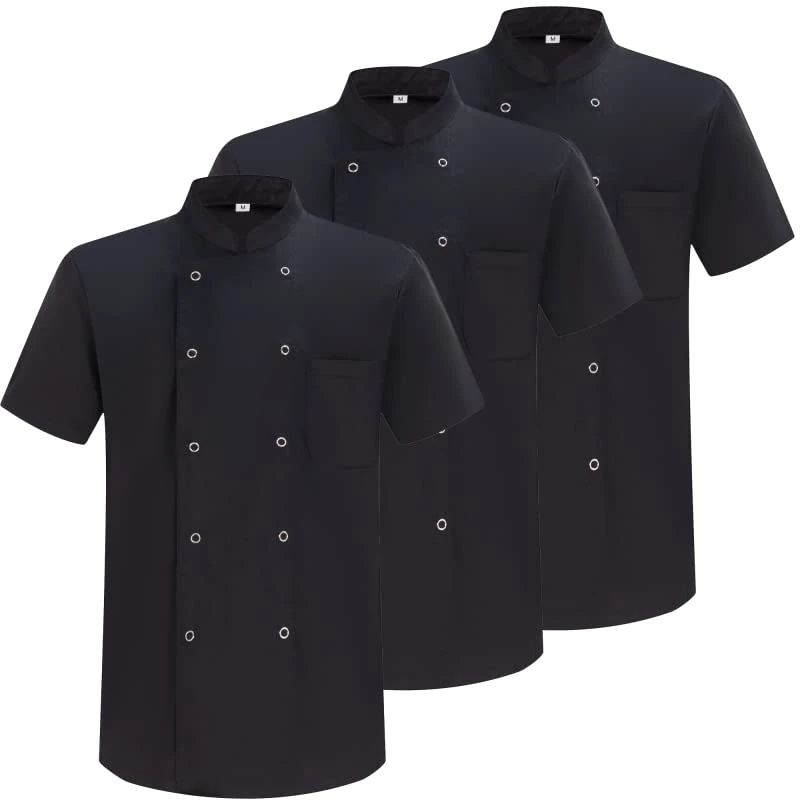 MISEMIYA - Pack 3 Units -CHEF JACKETS GENTLEMAN WITH REFORMED BUTTON - Ref.8421B - Small, Black