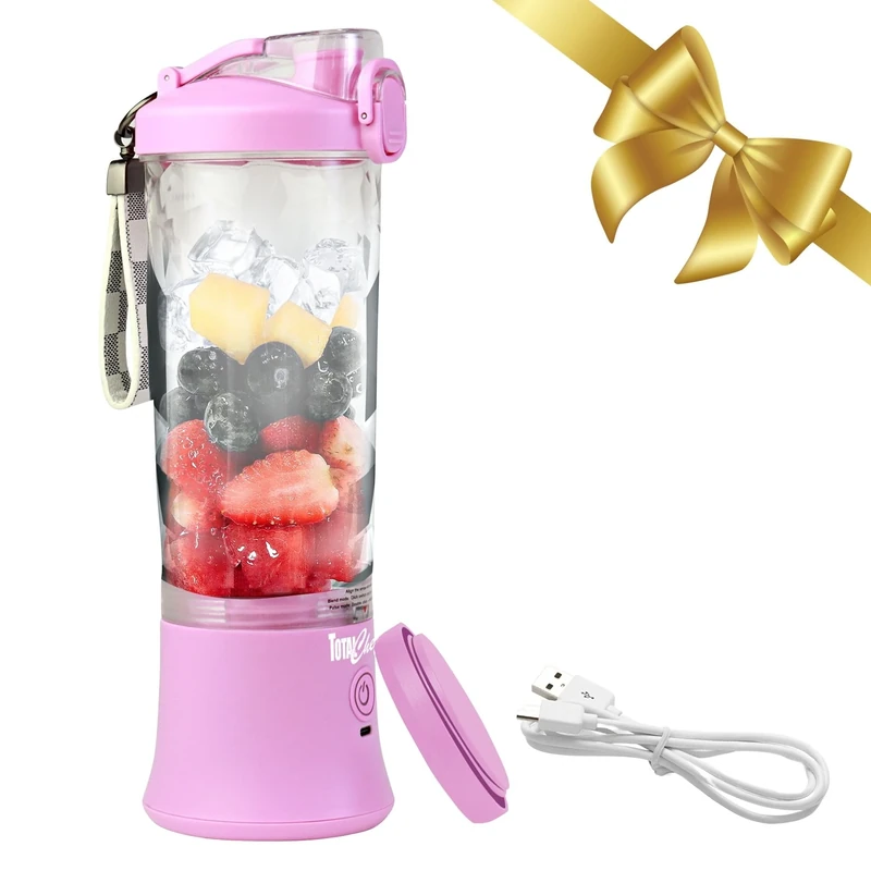 Total Chef Portable Mini Blender Cordless Personal Smoothie Maker 600ml Fruit Veggie Juicer Cup with Lid 6 Blades USB Rechargeable Ideal for Baby Food Gym Travel Sport On The Move Home Office Lilac
