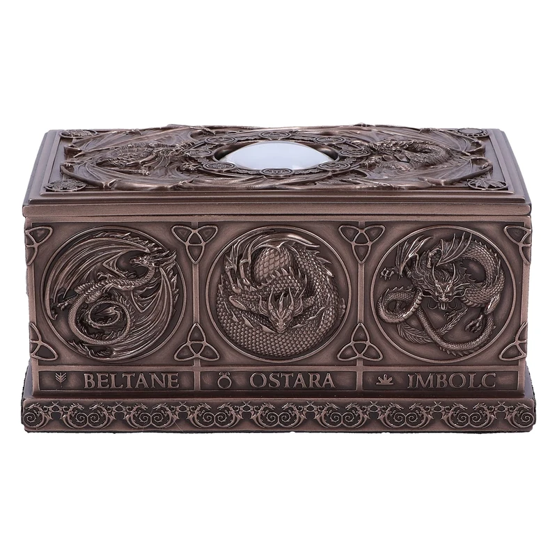 Nemesis Now Dragons of the Sabbats Tarot Box 14.5cm, Resin, Bronze, Anne Stokes Fantasy Giftware, Tarot Card Box, Finished in Bronze, Storage Box, Cast in the Finest Resin, Hand-Painted