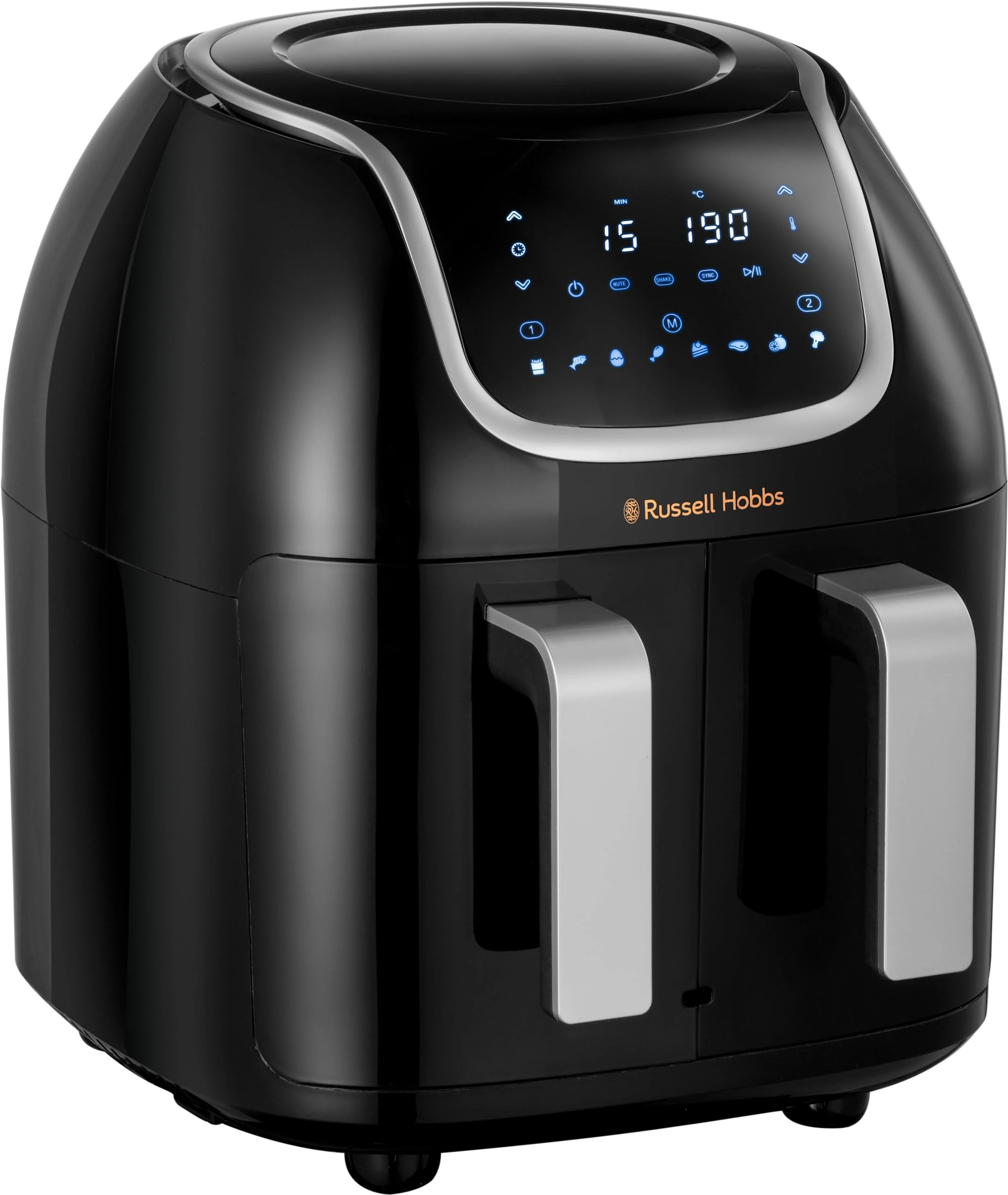 Russell Hobbs 27290 Snappi 8.5L/2x 4.25L Dual Basket Air Fryer - Family Digital Airfryer with Adjustable Drawers and Cooking Sync, Black, 1800W