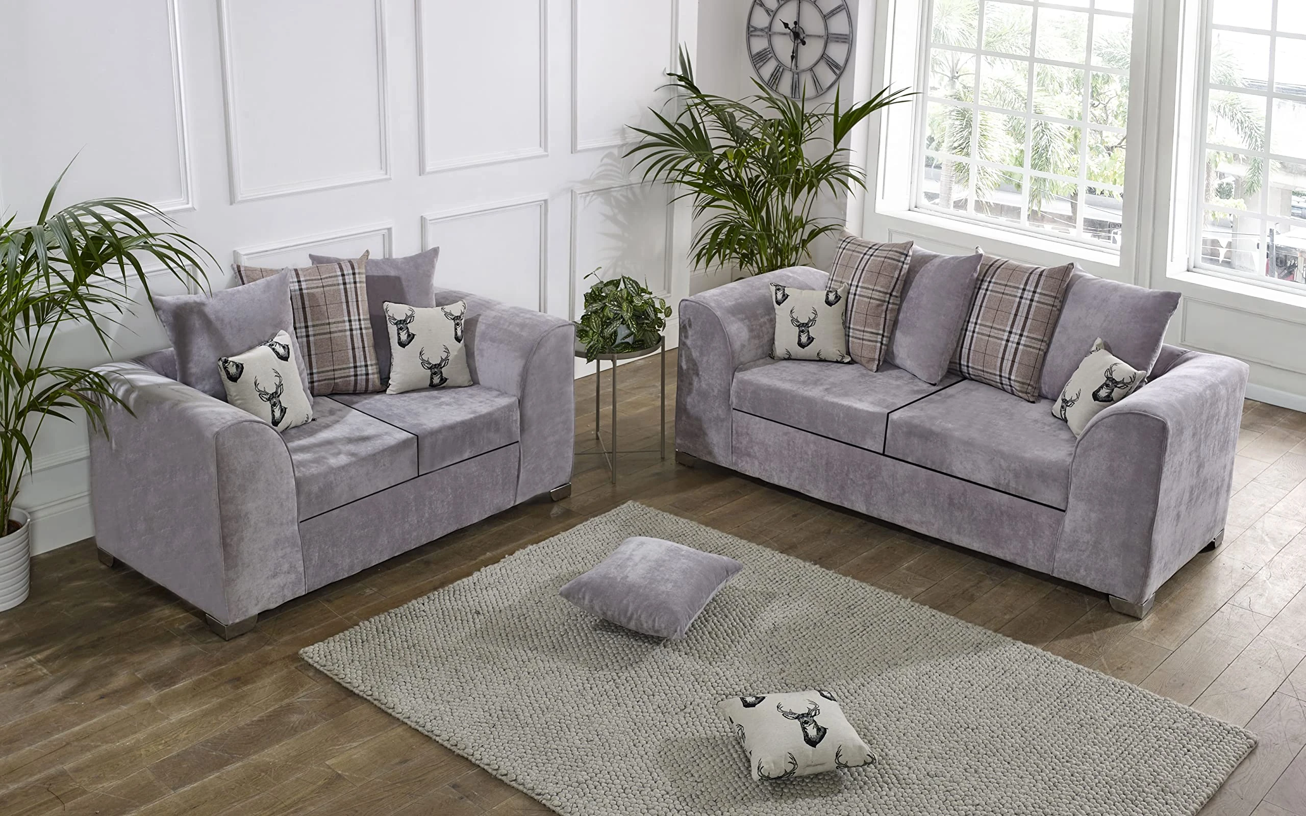 SofaHeaven Grey Suede Fabric Scatter Back 3+2 Seater Sofa Suite Set For Living Room -3 Seater Settee - 2 Seater Cheap Couches - 001 (3+2 Seater Sofa)