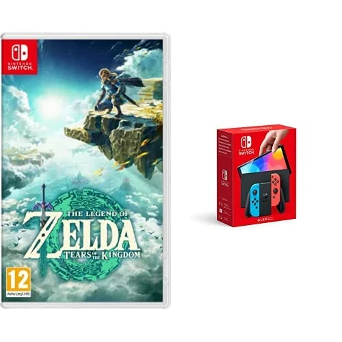 The Legend of Zelda: Tears of the Kingdom (Nintendo Switch) + Nintendo Switch (OLED Model) - Neon Blue/Neon Red