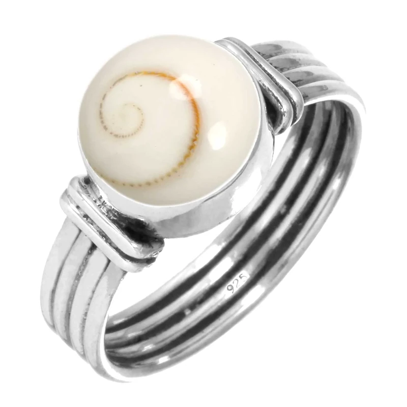 Jeweloporium White Shiva Eye Silver Ring Size R 1/2, 925 Sterling Silver Ring for Women, Genuine Round Gemstone Handmade Jewellery