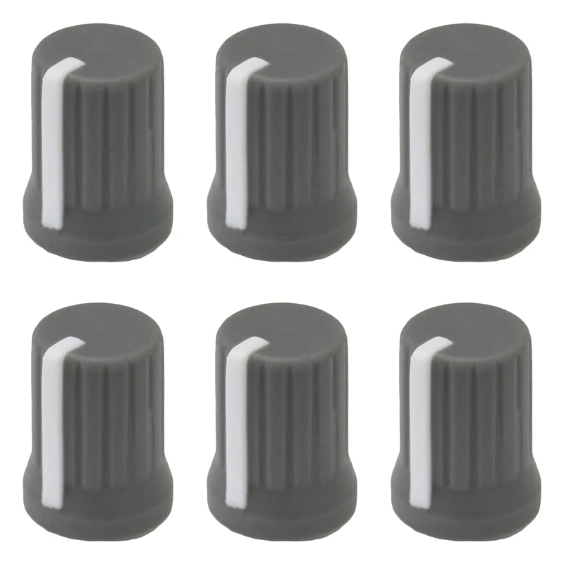 Knob Zone 6mm D-Shaft Soft Grip Mixer Knobs - Pack of 6 Grey