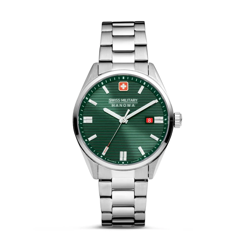Swiss Military Hanowa Men's Analogue Quartz Watch 32024834, Silver-Green, One Size, Bracelet